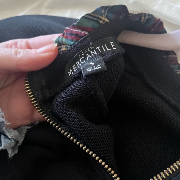 J. Crew Black Long Sleeve sweatshirt witb plaid holiday tartan trim. - Picture 2 of 5